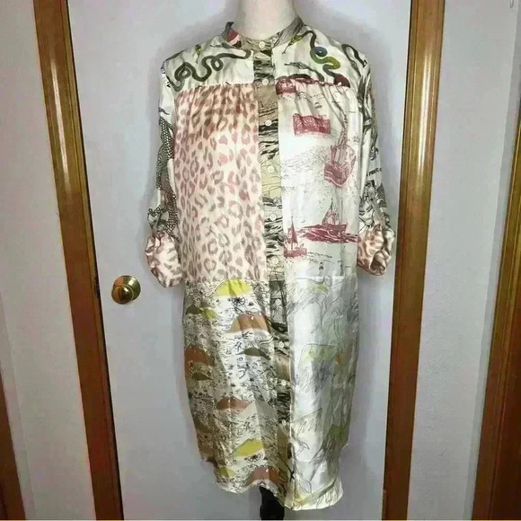 La Prestic Ouiston Open It Mao Collar Blouse Dress All Over Print Size 0 (US 4) - Picture 1 of 12